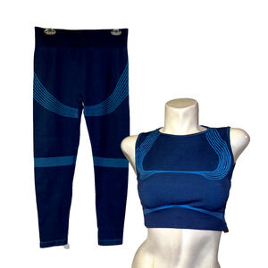 Women's Workout Clothes Blue Legging & Sports Top for Gym &Yoga 2Pc Set Size L